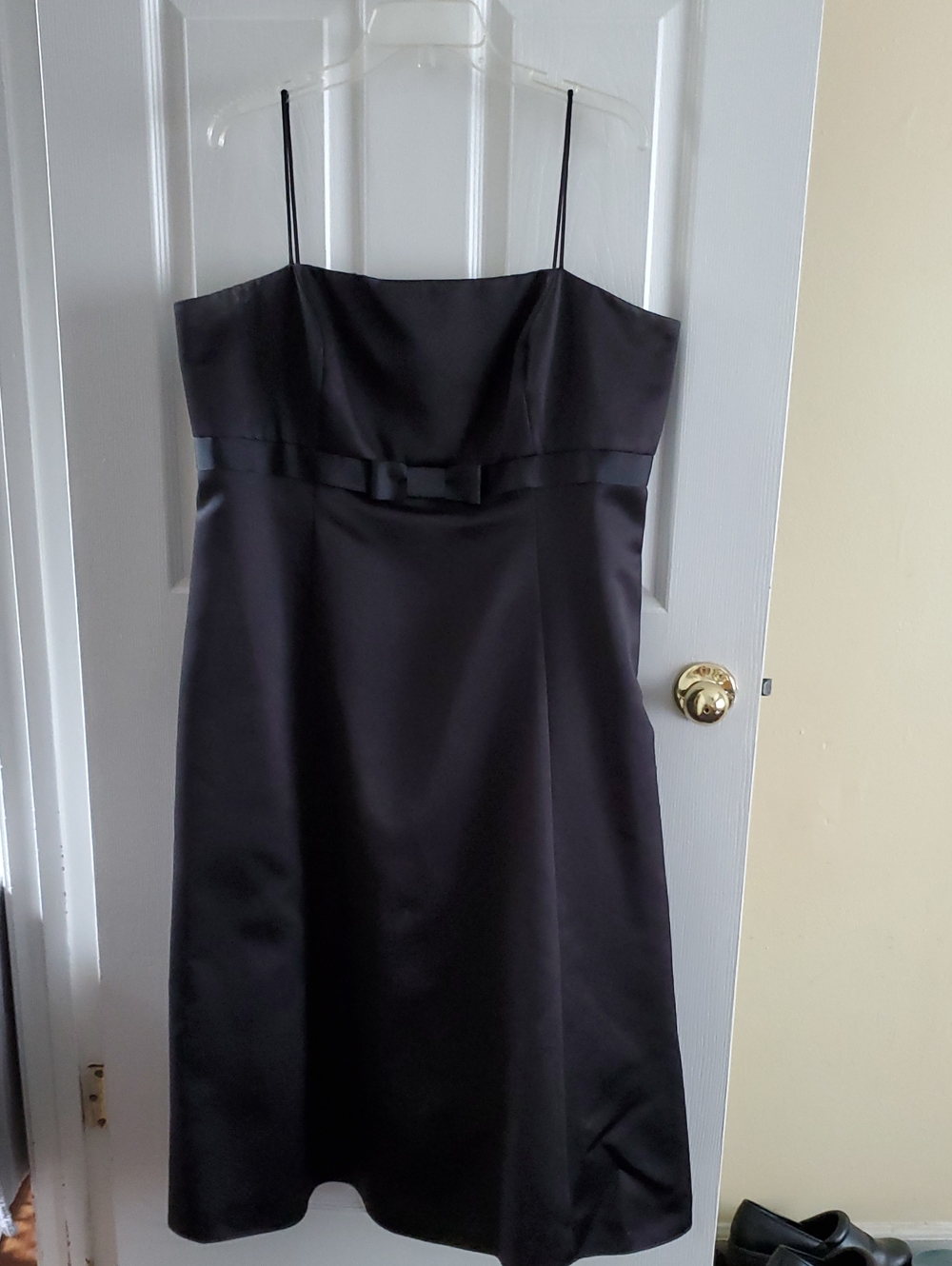 Black Satin Spaghetti-Strap Dress with Bow